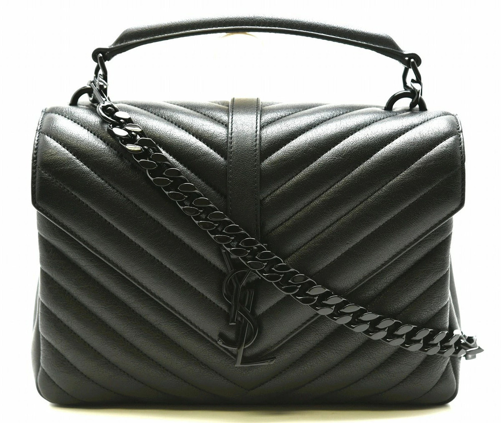 SAINT LAURENT PARIS Saint College Satchel Chain Shoulder Bag Handbag Black